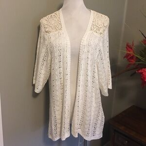 Cato open front cardigan 18/20 crocheted short sleeves, loose knit, Cottagecore